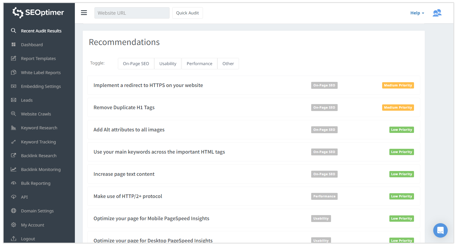 Recommandations d'audit SEO