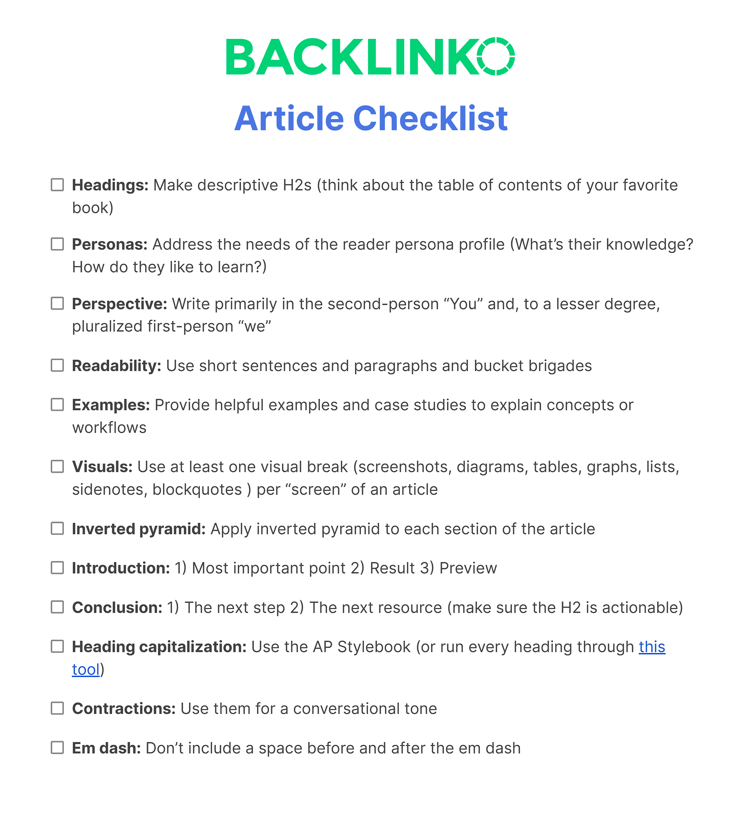 Backlinko – Article checklist Backlinko – Article checklist