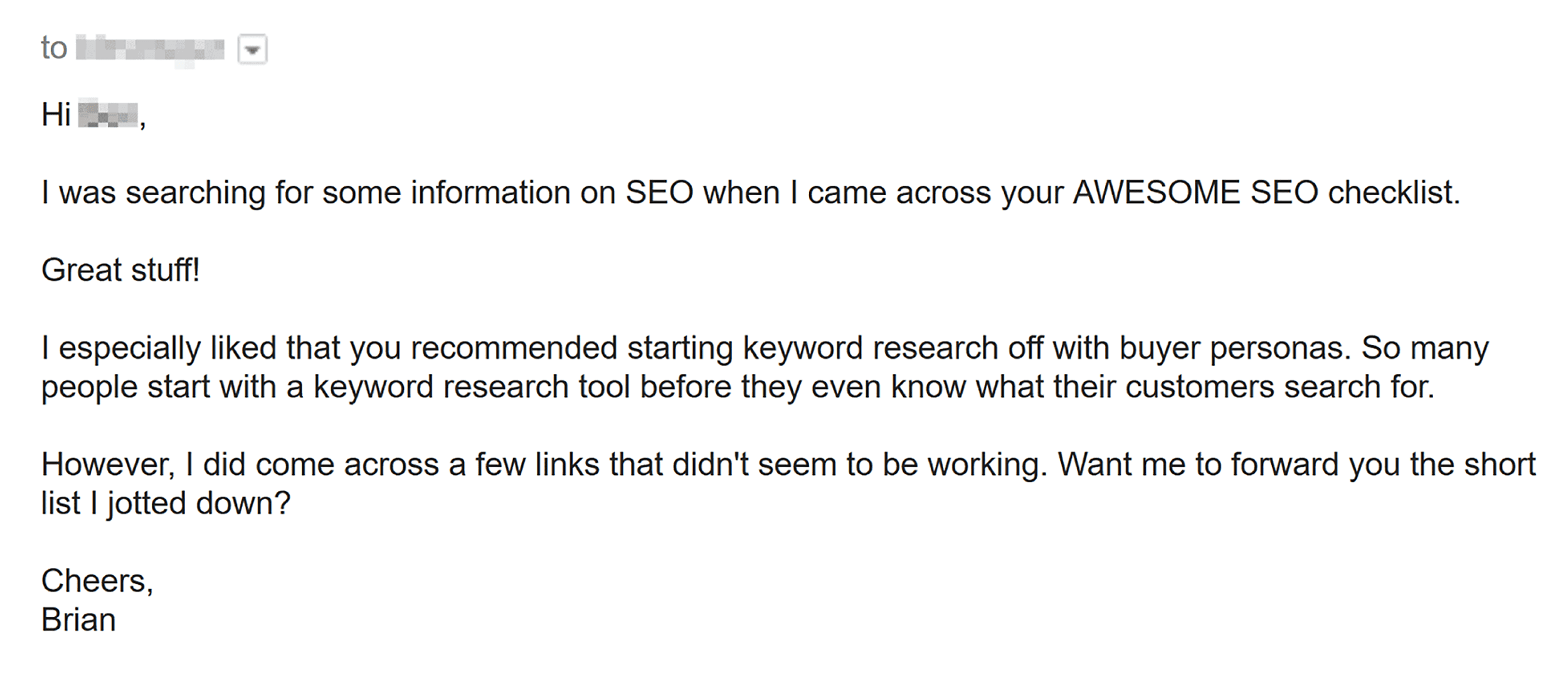 Brian's email about broken links