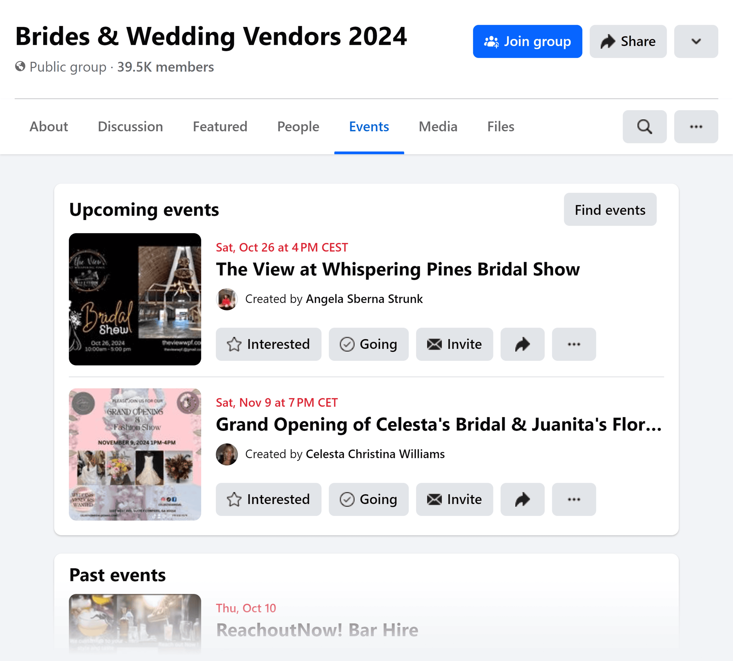 Facebook group events