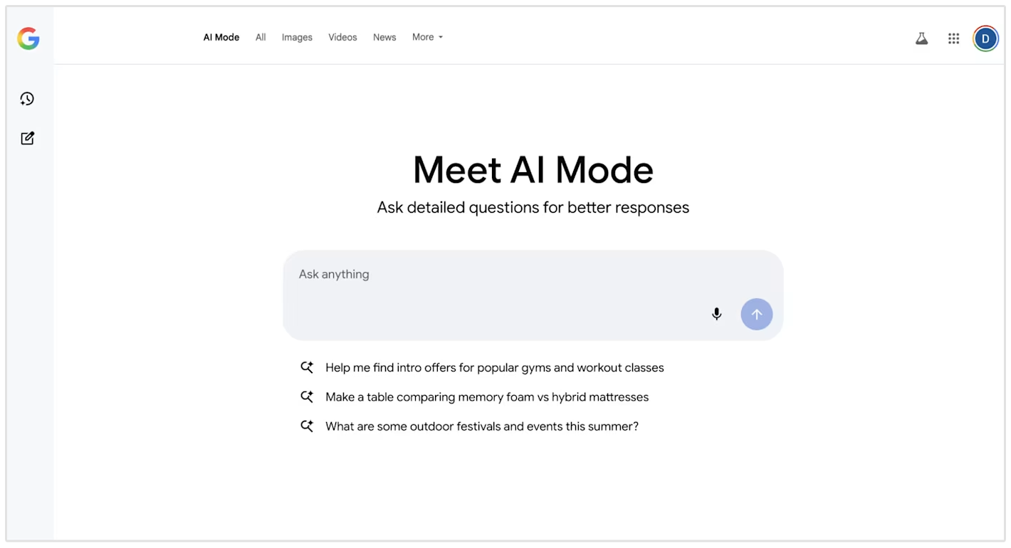 Google AI mode chat interface