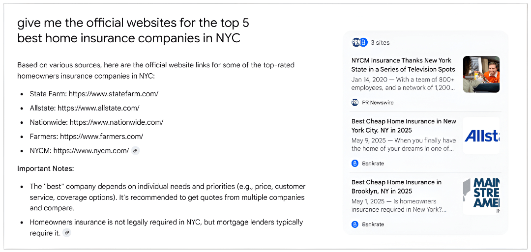 Google AI mode giving naked URLs
