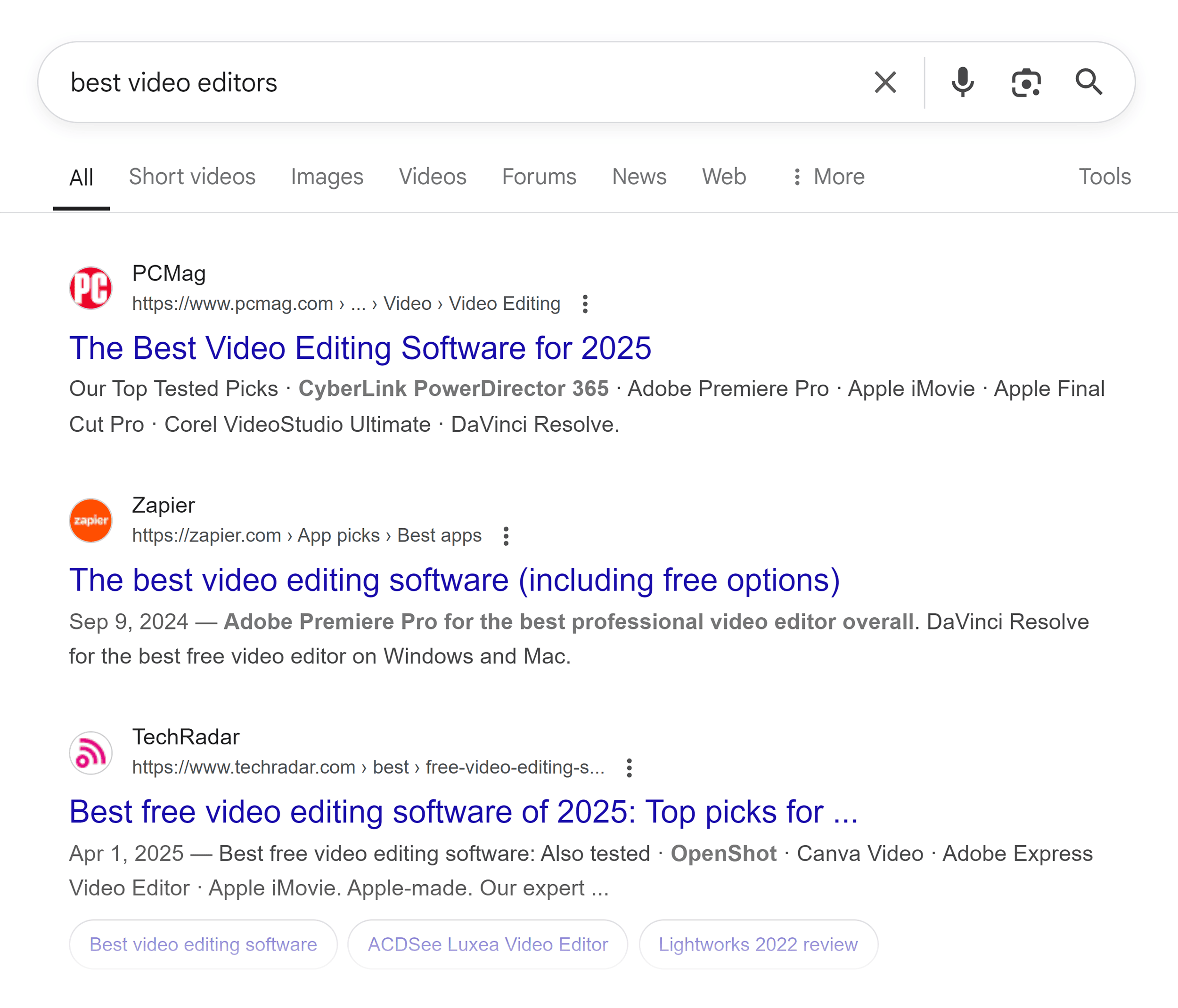 Google SERP – Best video editors