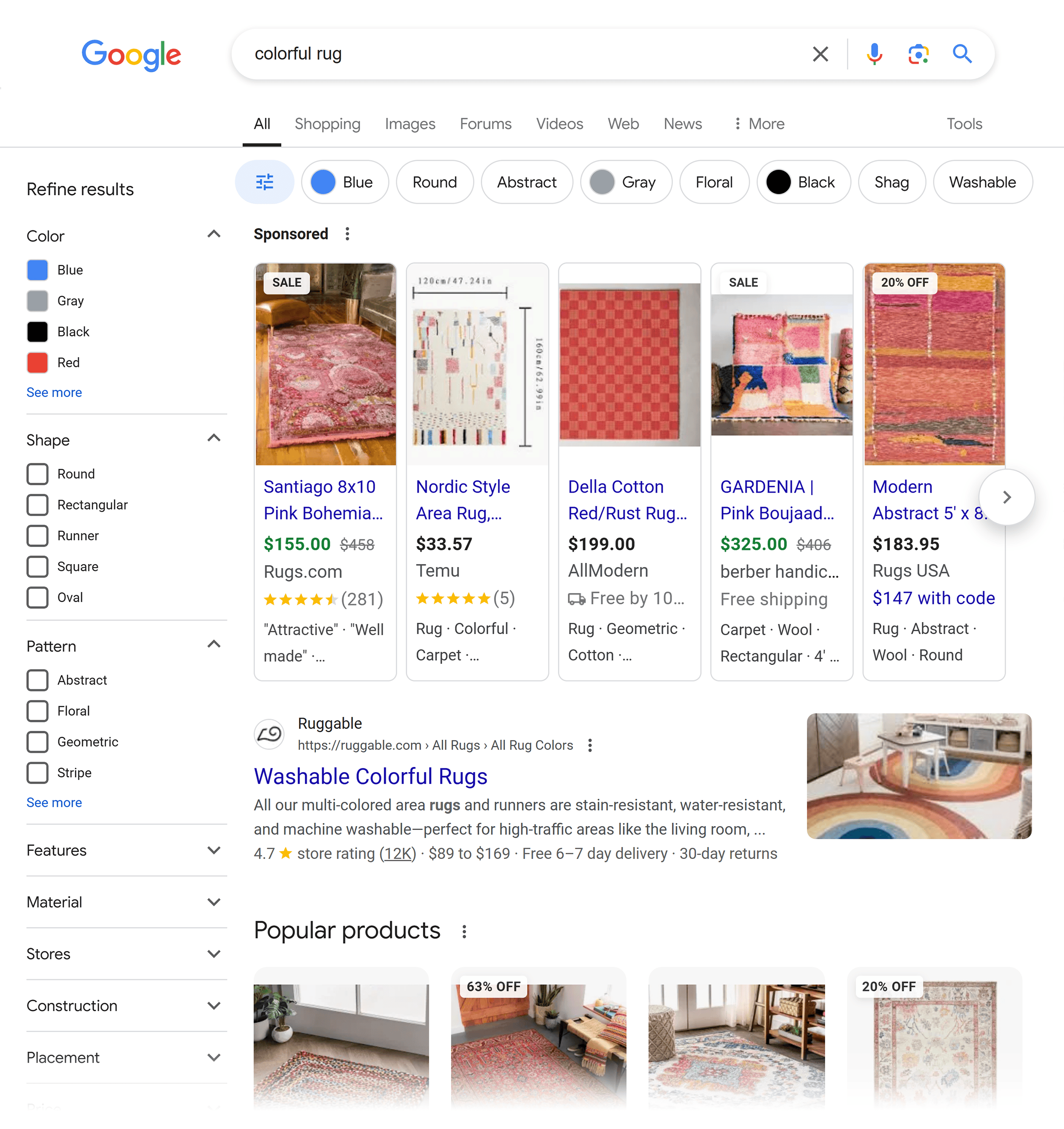 Google SERP – Colorful rug