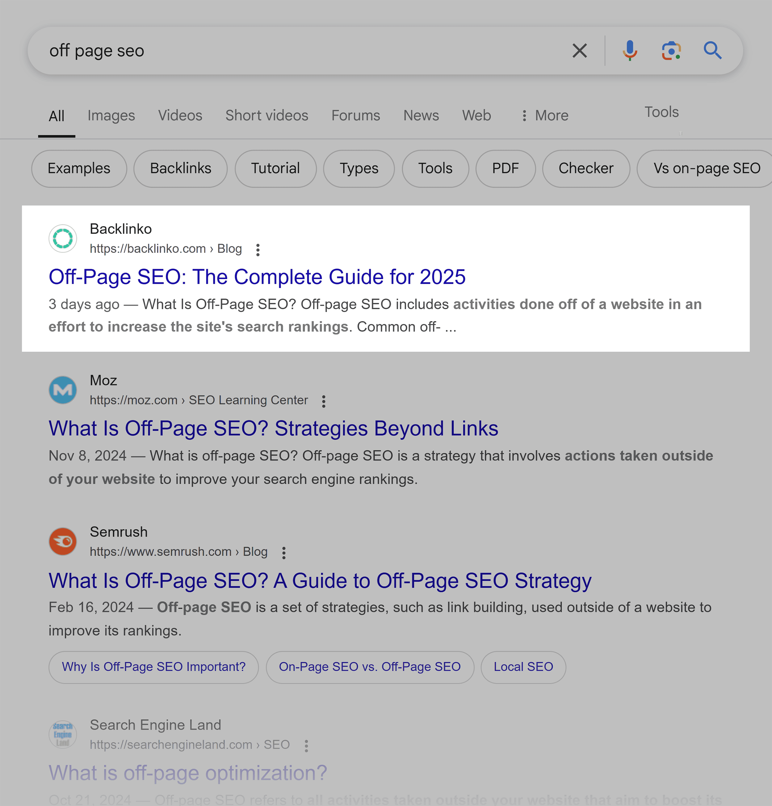 Google SERP – Off-Page SEO