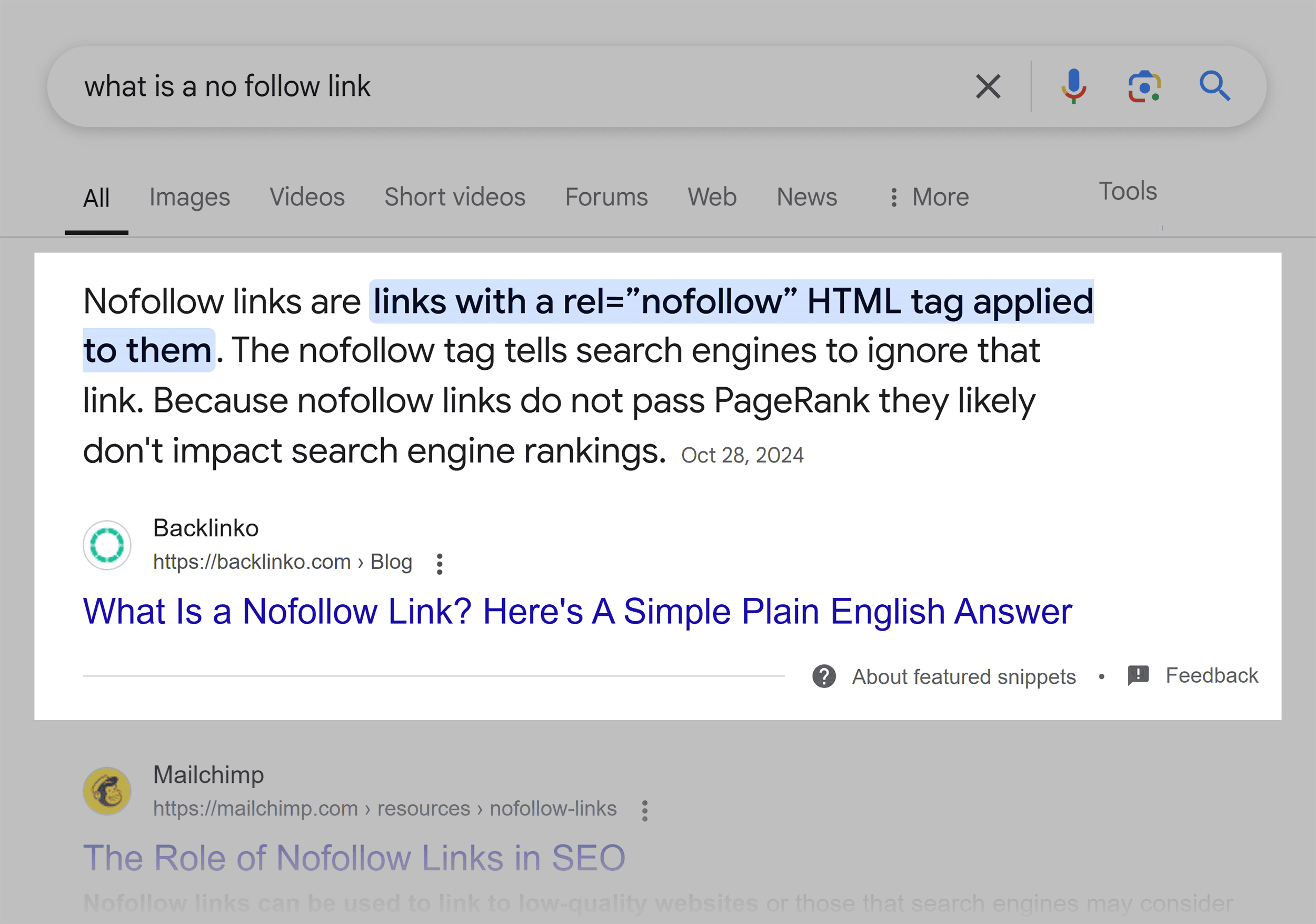 Google SERP – What Is a nofollow Link – Featured Snippet Google SERP – What Is a nofollow Link – Featured Snippet