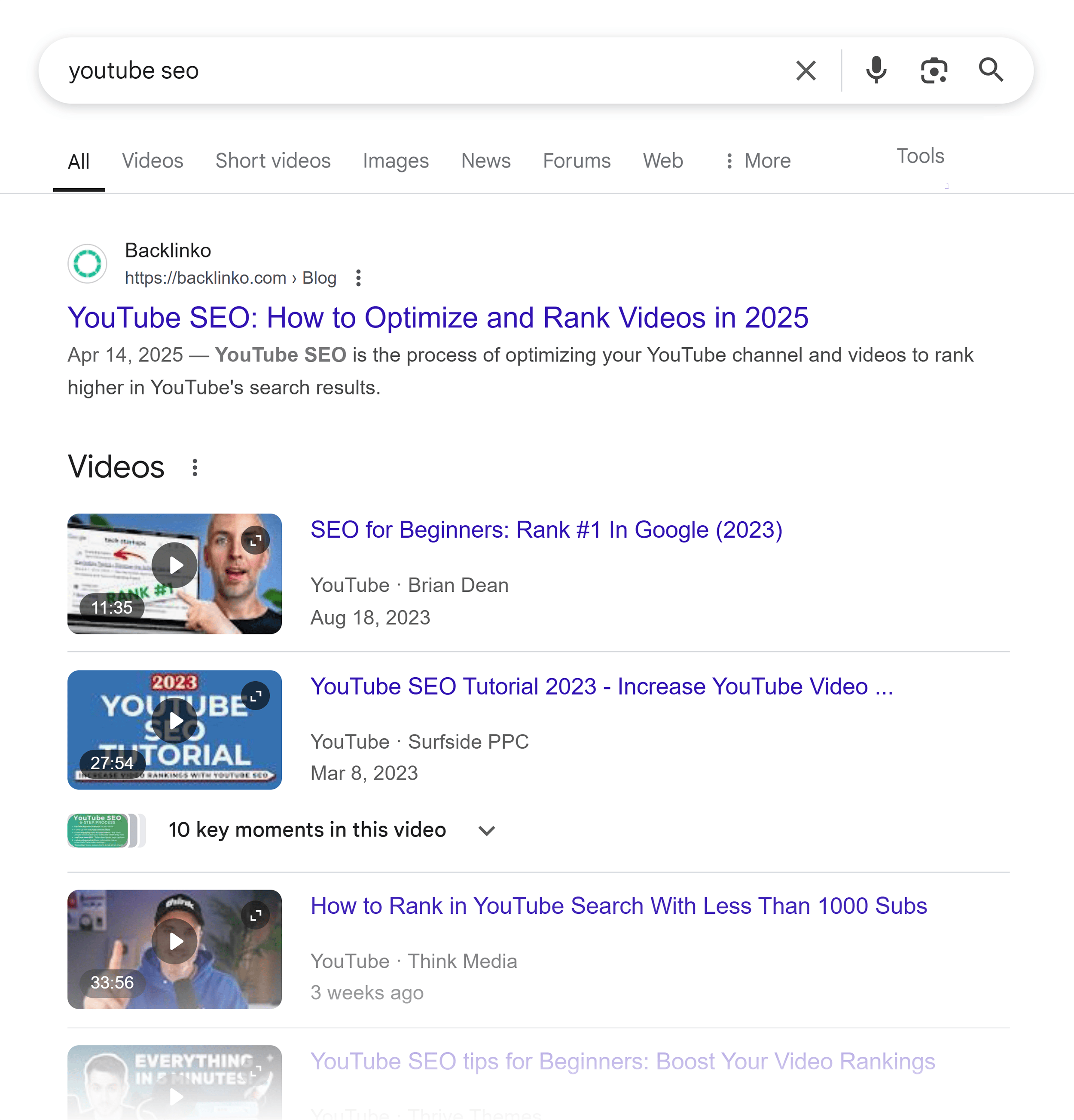 Google SERP – YouTube SEO