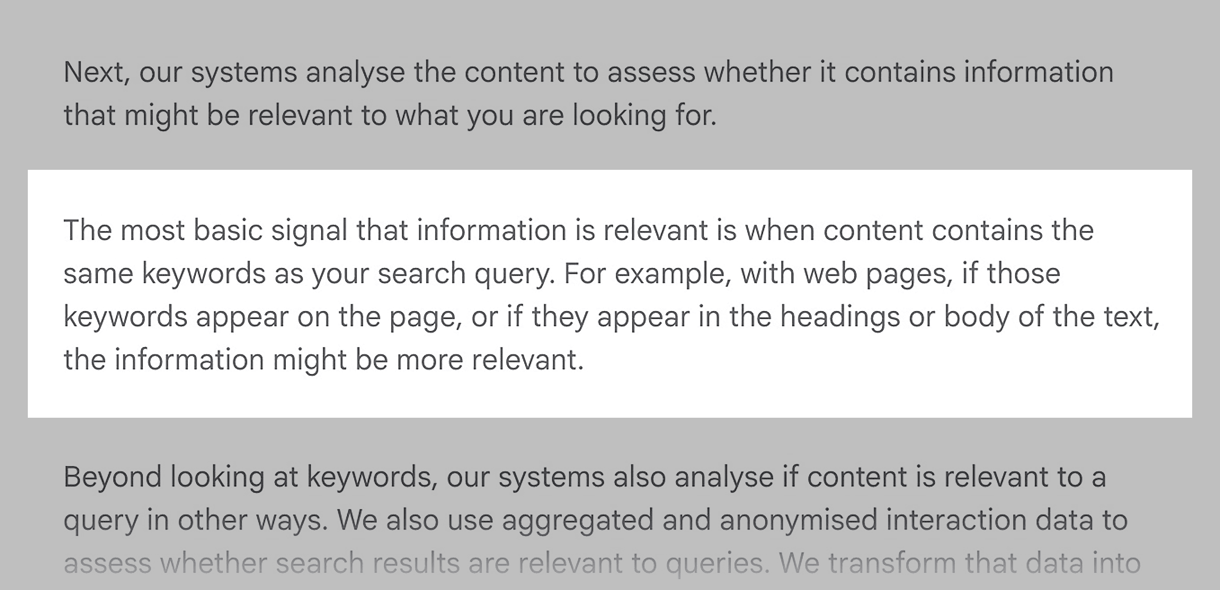 Relevance of content Relevance of content