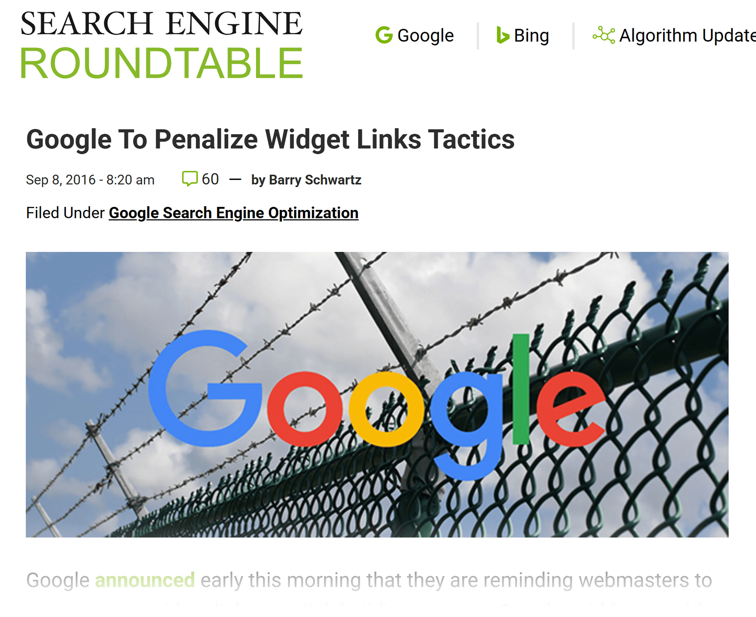 Search Engine Roundtable – Google Penalize Widget Links