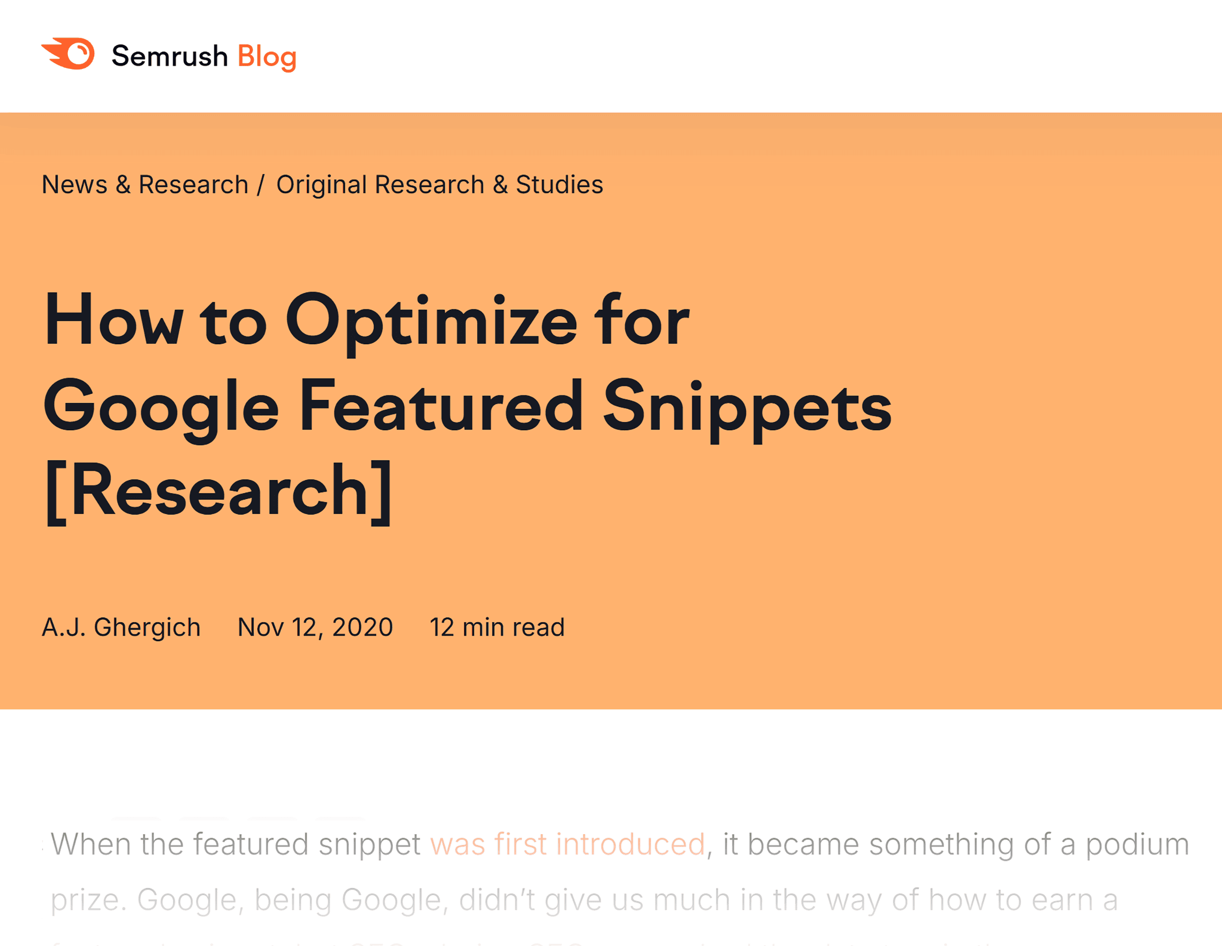 Semrush Optimize For Featured Snippets